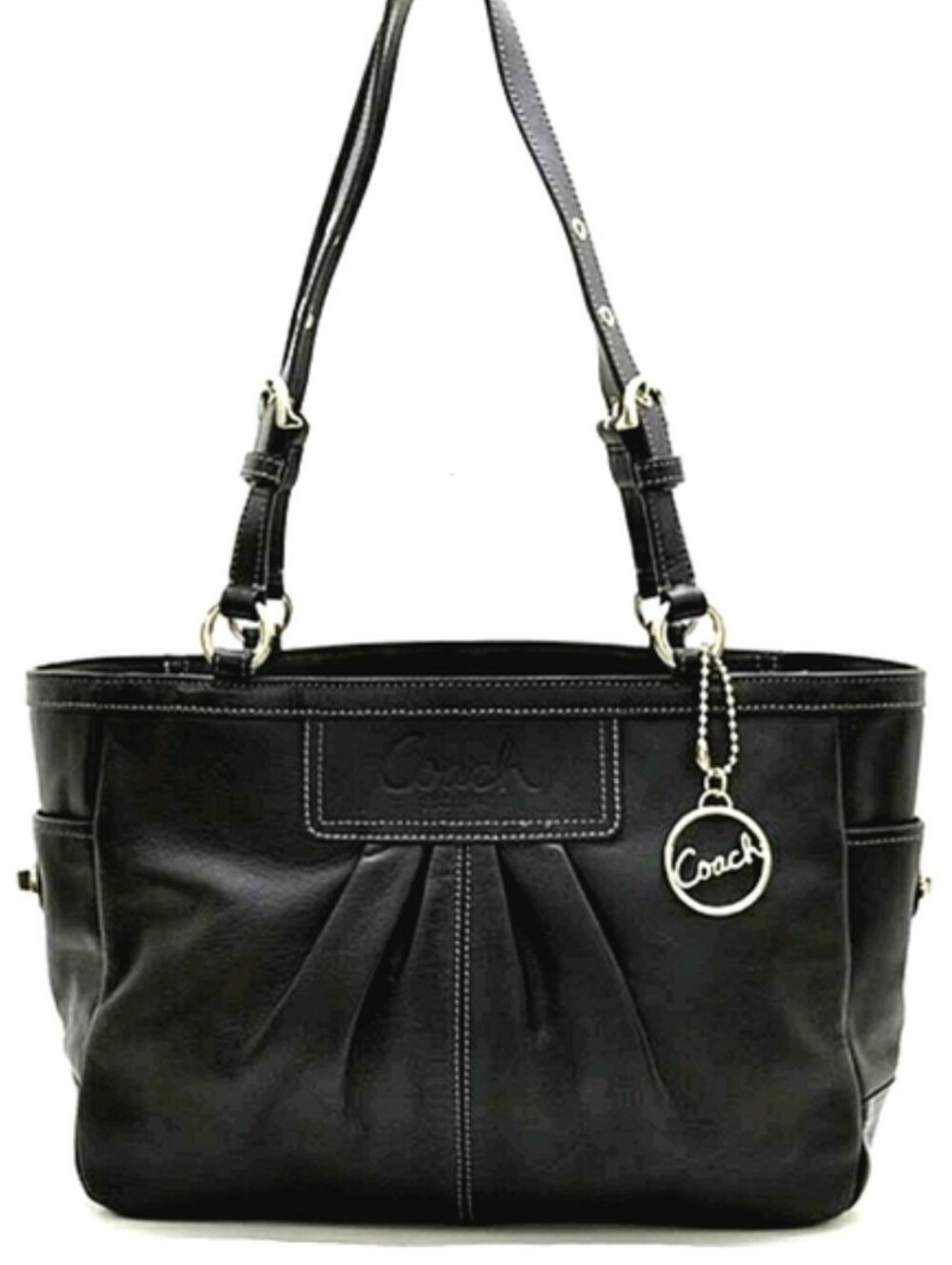 Coach Y2K Black Pleated Leather EW Gallery Tote Shoulder Bag